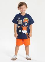 Conjunto Verão Menino Marinho Camiseta e Bermuda Com Recorte Turma da Selva