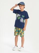 Conjunto Verão Menino Marinho Camiseta e Bermuda Folhagens e Dinossauros