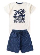 Conjunto Verão Menino Natural Camiseta e Bermuda com Cadarço Los Angeles Conjunto Verão Menino Natural Camiseta e Bermuda com Cadarço Los Angeles