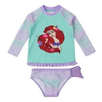 Conjunto Verão Moda Praia Infantil Sereia Ariel Camiseta UV Calcinha Conjunto Verão Moda Praia Infantil Sereia Ariel Camiseta UV Calcinha