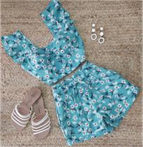 Conjunto verde água florido cropped é short