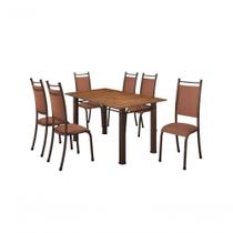 Conjunto Verona 06 Cadeiras Com Base Acre Bm Tubulares Pinus Conhaque-linho 307