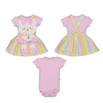 Conjunto Vestido Body Canelado Bebê Menina Laura Rosa Conjunto Vestido Body Canelado Bebê Menina Laura Rosa