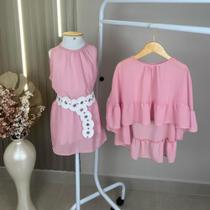 Conjunto Vestido Boho Chic Com Bata Capa Babado Camadas Kids