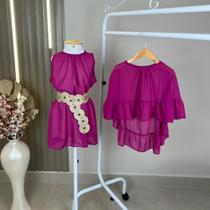Conjunto Vestido Boho Chic Com Bata Capa Babado Camadas Kids