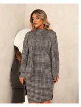 Conjunto vestido e casaco xadrez inverno quentinho