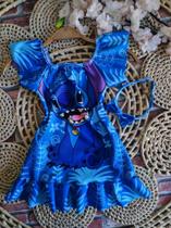 Conjunto Vestido Feminino Infantil Lilo Stich Azul De Verão Banho Com Arquinho!