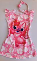 Conjunto Vestido Feminino Infantil Lilo Stich De Verão Banho Com Arquinho!