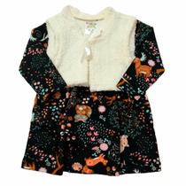 Conjunto Vestido Infantil + Bolero Colete Pelinho Carneiro