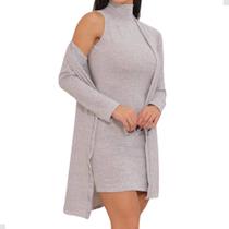 Conjunto Vestido Lanzinha Cardigan Feminino Tendência Frio Inverno - Seth Shopon