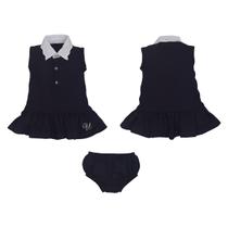 Conjunto Vestido Polo Com Calcinha Bebê Azul Marinho Jade Conjunto Vestido Polo Com Calcinha Bebê Azul Marinho Jade