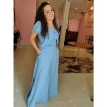 Conjunto Viagem Blusa aberta com faixa em lastex e Saia Longa