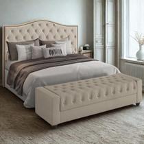 Conjunto Viana Cabeceira Queen 1,60m Puff Baú Bellmont Linho Bege Larbelle Móveis