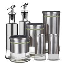Conjunto Vidro Inox Galheteiro e Utensílios 7 Peças Conjunto Vidro Inox Galheteiro e Utensílios 7 Peças