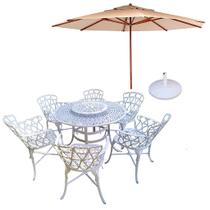Conjunto Viena Mesa 1,25m Giratória 6 Cadeiras e Guarda Sol