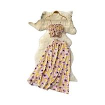 Conjunto Vintage Boêmio Com Estampa Floral Em Duas Peças, Top Slim E Saia Em a Com Design De Zíper