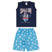 Conjunto Viston Infantil Menino Verão Camiseta Meia Malha e Bermuda Sofisticado e Moderno 4605