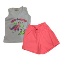 Conjunto Vrasalon Fem Infantil Branco e Rosa Neon