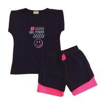 Conjunto Vrasalon Fem Infantil Preto e Rosa