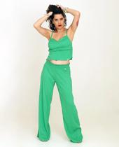 Conjunto Wide leg e cropped com babado Conjunto Wide leg e cropped com babado