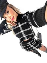 Conjunto Xadrez Feminino Blusa Cropped Gola Alta E Saia