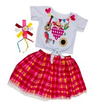 Conjunto Xadrez Feminino Infantil Camisa de Nó e Saia Xadrez Festa Junina - Xuxu de meia