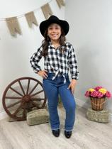 Conjunto Xadrez Infantil Blusa Flanela e Calça Jeans Flare Moda Menina Country Inverno