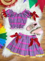 Conjunto Xadrez Junino Infantil Rosa Lilás Cropped Saia Festa Junina Caipira Quadrilha Luxo São João Conjunto Xadrez Junino Infantil Rosa Lilás Cropped Saia Festa Junina Caipira Quadrilha Luxo São João