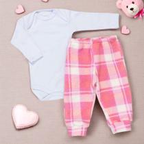 Conjunto Xadrez Rosa Claro para Bebês Meninas até 12 Meses