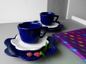 Conjunto Xícara 100 Ml Flor Cobalto Poá