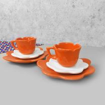 Conjunto Xícara 100 Ml Flor Laranja