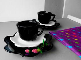 Conjunto Xícara 100 Ml Flor Preto