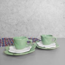 Conjunto Xícara 100 Ml Flor Verde