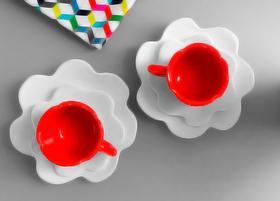 Conjunto Xícara 100 Ml Flor Vermelho E Branco