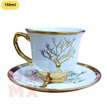 Conjunto Xícara 150ml Porcelana Branca com Detalhes Dourados Elegância para Café & Chá