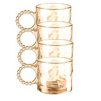 Conjunto xicara café 4 uni ambar 300ml vidro alça resistente mesa copo caneca bebida chá suco cozinha