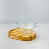 Conjunto Xícara de Chá Café Pires Oval de Madeira Cafezinho