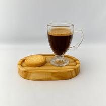 Conjunto Xícara de Chá Café Pires Oval de Madeira Cafezinho Conjunto Xícara de Chá Café Pires Oval de Madeira Cafezinho