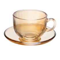 Conjunto Xícara de Chá com Pires Nice de Vidro 150ml Âmbar - Lyor