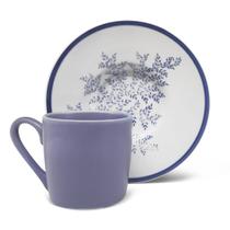 Conjunto Xícaras Café Com Pires Fern 80ml Porcelana Azul E Branca 6 Peças - Hauskraft