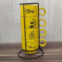 Conjunto Xicaras Cerâmica Mickey Mouse 120ml c/ Suporte - Dininha Utilidades