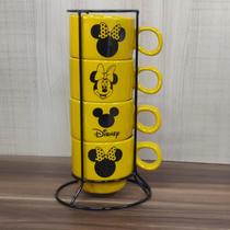Conjunto Xicaras Cerâmica Mickey Mouse 120ml c/ Suporte