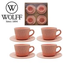 Conjunto Xícaras Com Pires Porcelana Rosé 4 Pçs 80ml 1760