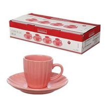 Conjunto Xícaras de Café Com Pires Bella Cerâmica Rosa 4 Peças 90ml Ref.JGXC083RS Hauskraft