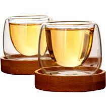 Conjunto Xicaras De Cafe Copo De Vidro Com Base Bambu - Mimo Style