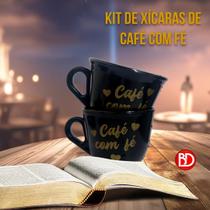 Conjunto xicaras estampada café com fé 70ml com pires 12cm Conjunto xicaras estampada café com fé 70ml com pires 12cm