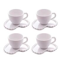 Conjunto Xícaras Para Café Wolff Beads E Pires De Coração 80ml Branco