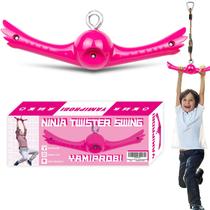 Conjunto YAMIPROBI Ninja-Twister Swing Spins: acessórios Slackline Brinquedos Twist-Spin Flips com alça de 360 Activate Ninja Powers Acessórios Ninja Warrior Brinquedos infantis Ninja Hang para playground e quintal, rosa