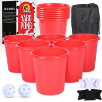 Conjunto Yard Pong LadBugz Giant 12 baldes, 2 bolas de wiffle e bolsa