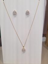 Conjunto zircônia brinco e colar